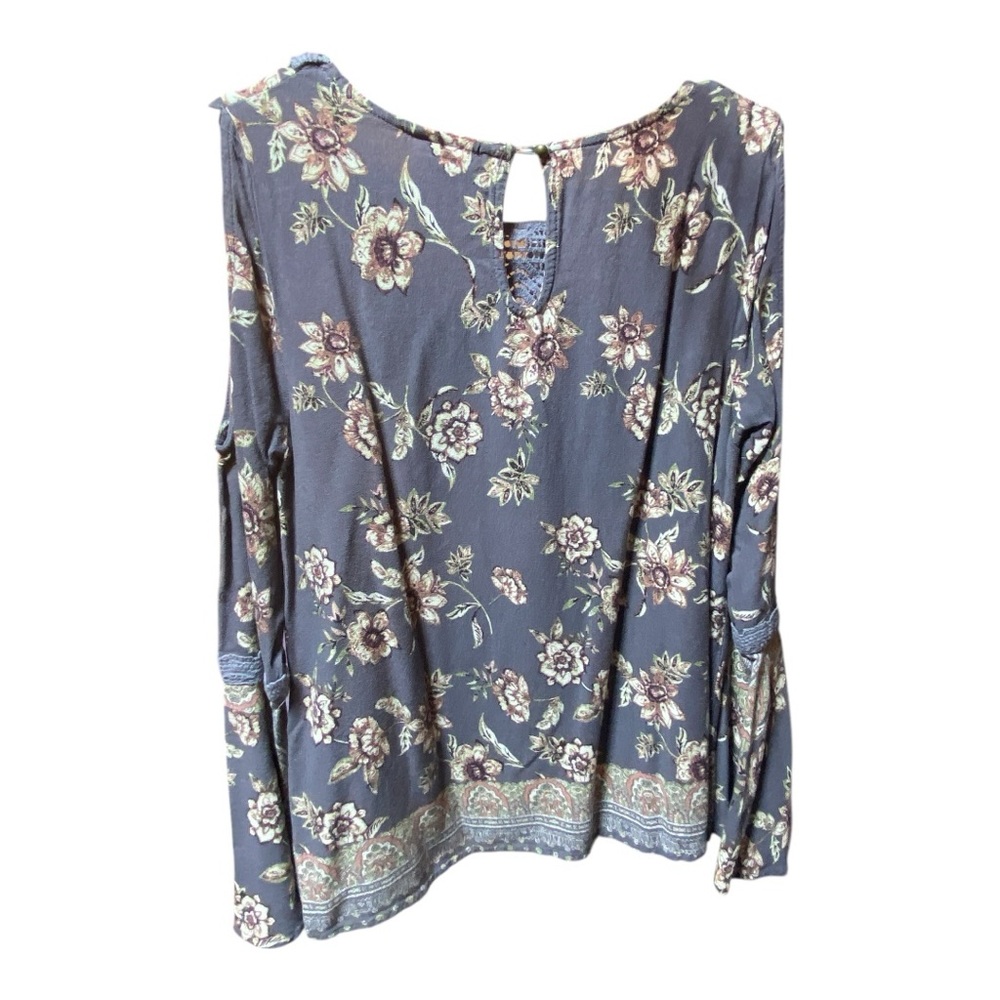 Knox Rose Floral Cold Shoulder Sleeve Blouse - Gray and Cream - Picture 8 of 8